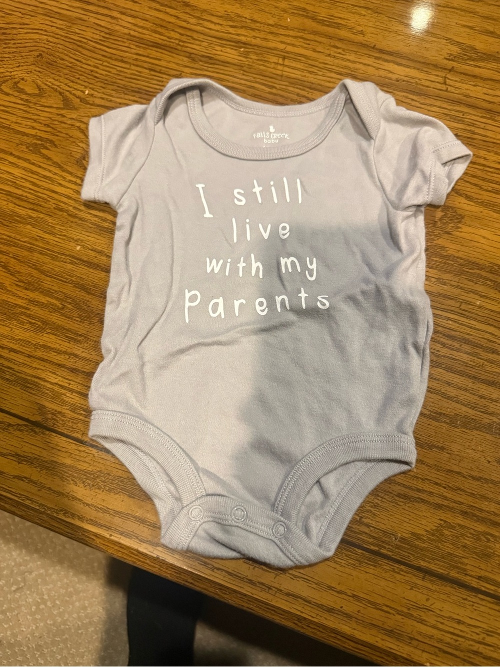 6 for $10 Falls Creek Light Gray Graphic Baby One-Piece Bodysuit